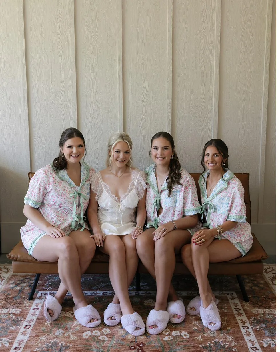 Bridesmaids together before the wedding at Gateley Hill Gardens