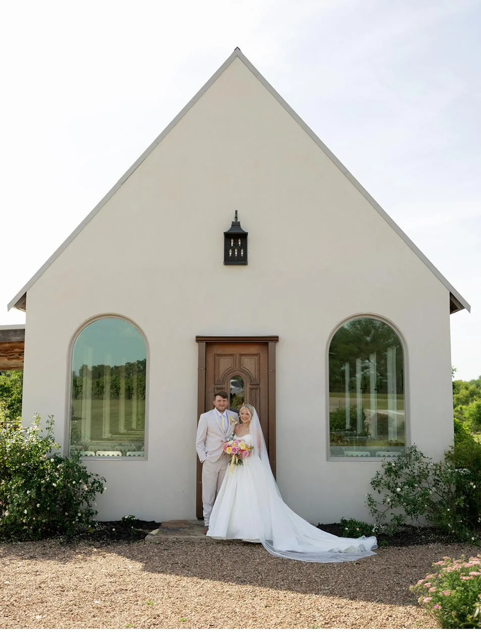 Bailey and Titus at the chapel entrance at Gateley Hill Gardens