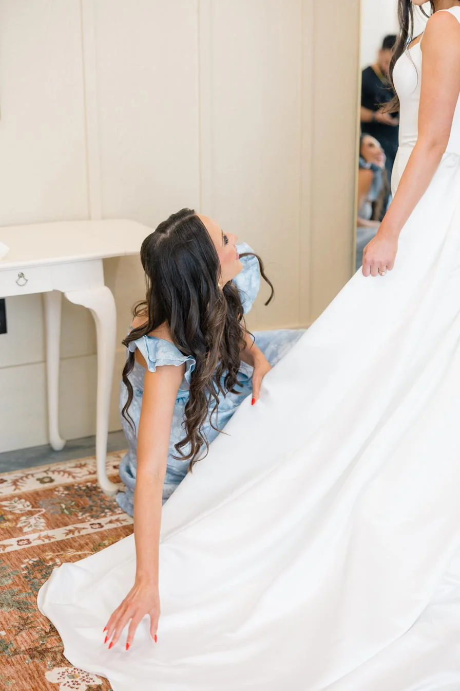 Bride Olivia in her gown at Gateley Hill Gardens