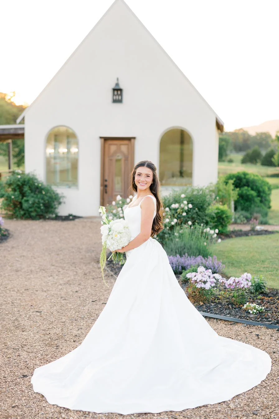 Bride and groom at golden hour at Gateley Hill Gardens